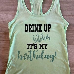 Birthday shirt. Racerback tank. Vinyl is black glitter & mint glitter